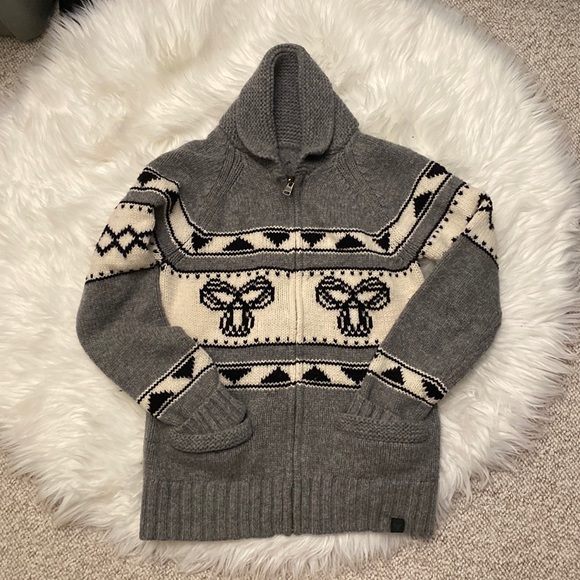 TNA 100% Lambswool Grey Knitted Zip Up Sweater - Picture 1 of 12